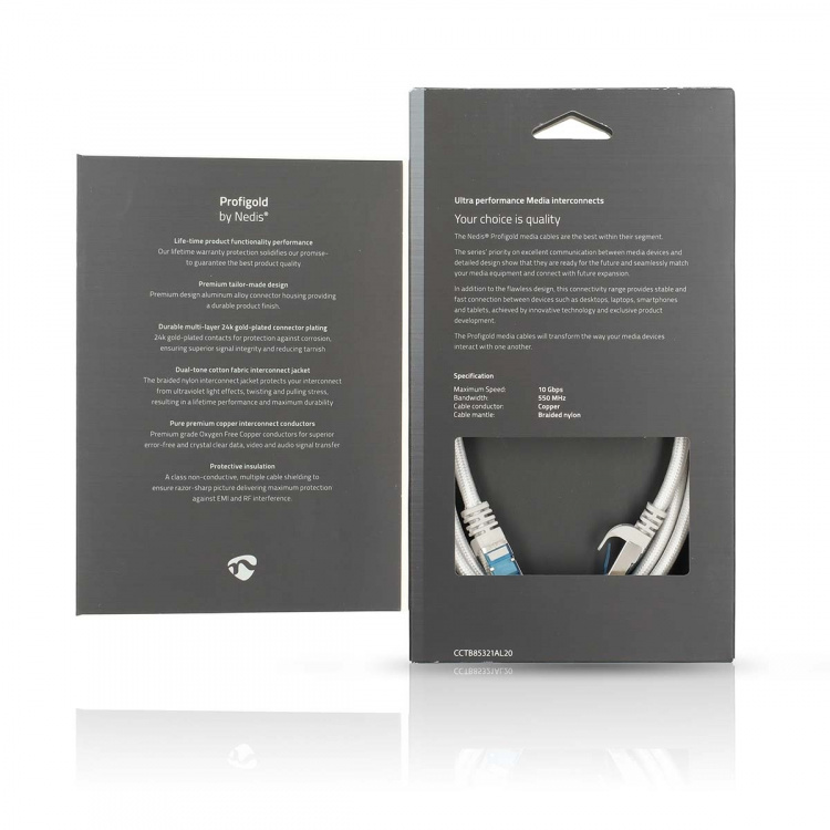 Nedis CAT6a netwerkkabel | S/FTP | RJ45 Male | RJ45 Male | 2.00 m | Snagless | Rond | Gevlochten / PVC | Zilver | Cover Window Box Nedis CAT6a netwerkkabel | S/FTP | RJ45 Male | RJ45 Male | 2.00 m | Snagless | Rond | Gevlochten / PVC | Zilver | Cover Window Box