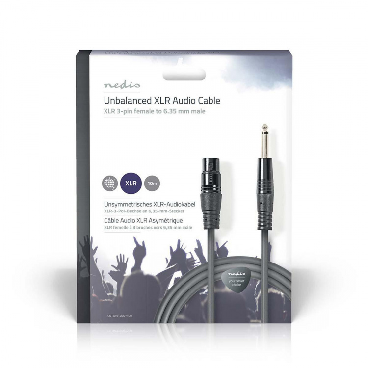 Nedis Ongebalanceerde Audiokabel | XLR 3-Pins Female | 6,35 mm Male | Vernikkeld | 10.0 m | Rond | PVC | Donkergrijs | Gift Box