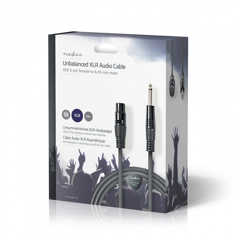 Nedis Ongebalanceerde Audiokabel | XLR 3-Pins Female | 6,35 mm Male | Vernikkeld | 10.0 m | Rond | PVC | Donkergrijs | Gift Box