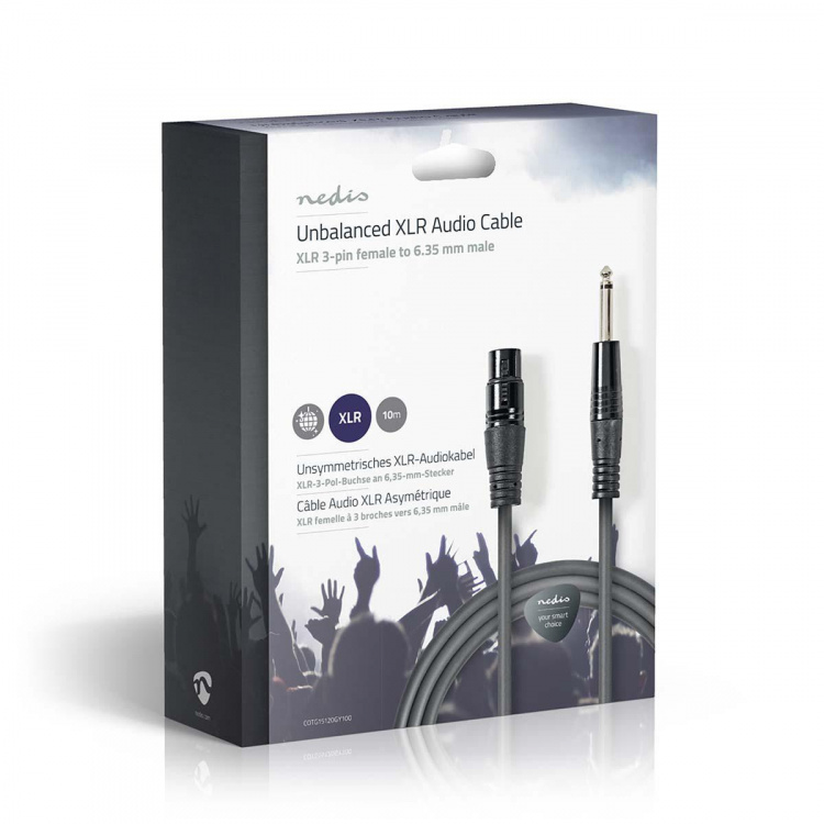 Nedis Ongebalanceerde Audiokabel | XLR 3-Pins Female | 6,35 mm Male | Vernikkeld | 10.0 m | Rond | PVC | Donkergrijs | Gift Box