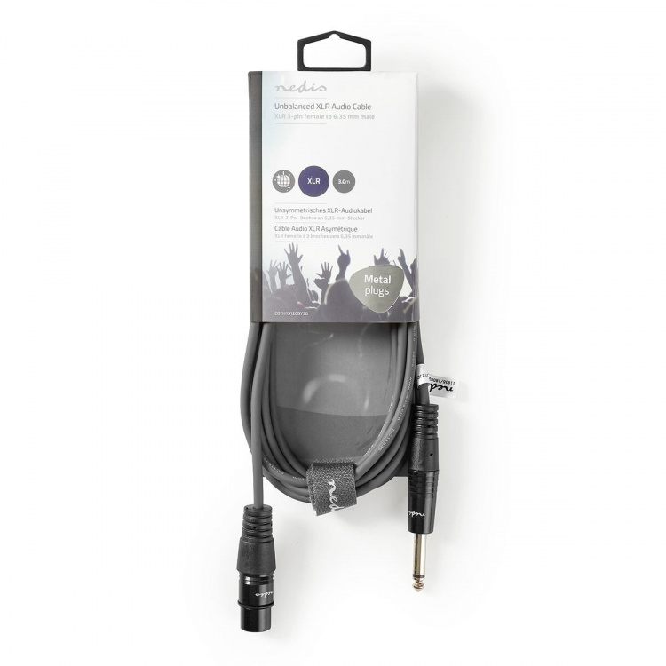 Nedis Ongebalanceerde Audiokabel | XLR 3-Pins Female | 6,35 mm Male | Vernikkeld | 3.00 m | Rond | PVC | Donkergrijs | Kartonnen Sleeve