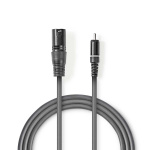 Nedis Ongebalanceerde Audiokabel | XLR 3-Pins Male | RCA Male | Vernikkeld | 1.50 m | Rond | PVC | Donkergrijs | Kartonnen Sleeve