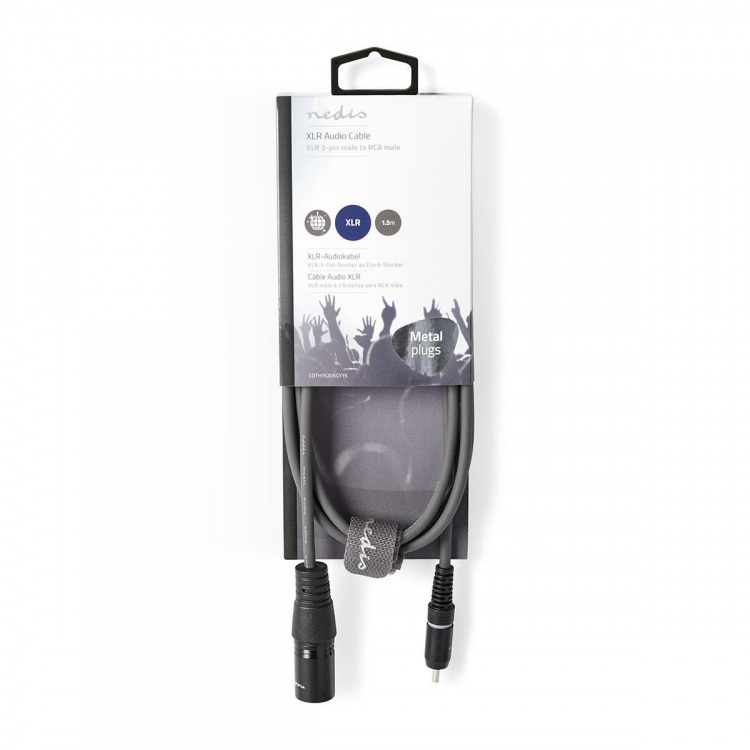 Nedis Ongebalanceerde Audiokabel | XLR 3-Pins Male | RCA Male | Vernikkeld | 1.50 m | Rond | PVC | Donkergrijs | Kartonnen Sleeve