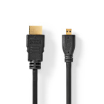 Nedis High Speed ​​HDMI™-Kabel met Ethernet | HDMI™ Connector | HDMI™ Micro-Connector | 4K@30Hz | 10.2 Gbps | 1.50 m | Rond | PVC | Zwart | Label