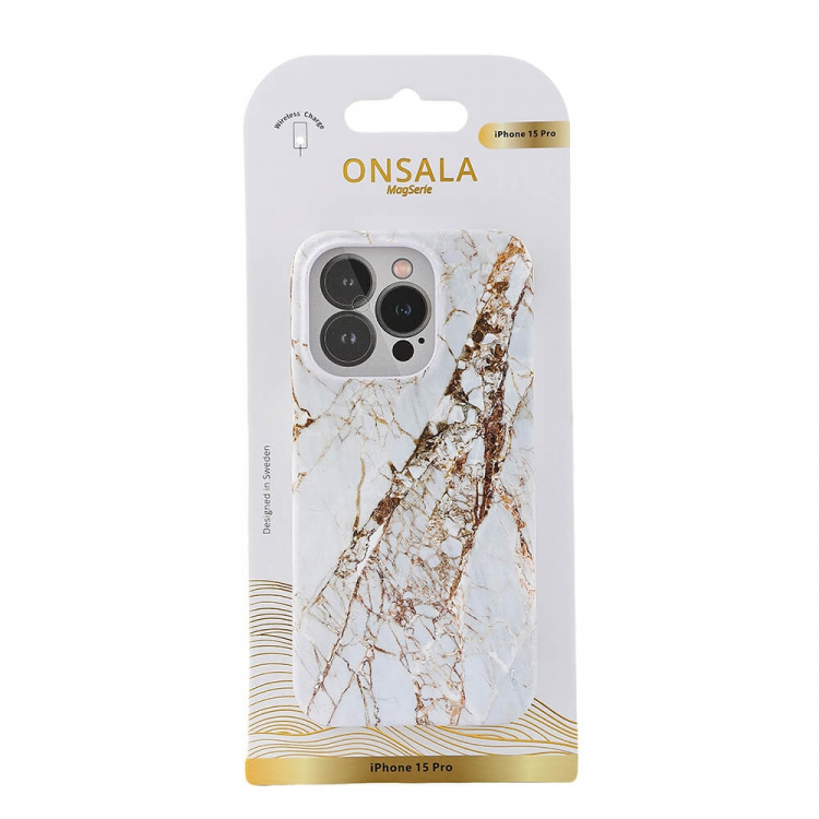 ONSALA Mobilskal MagSeries White Rhino Marble - iPhone 15 Pro