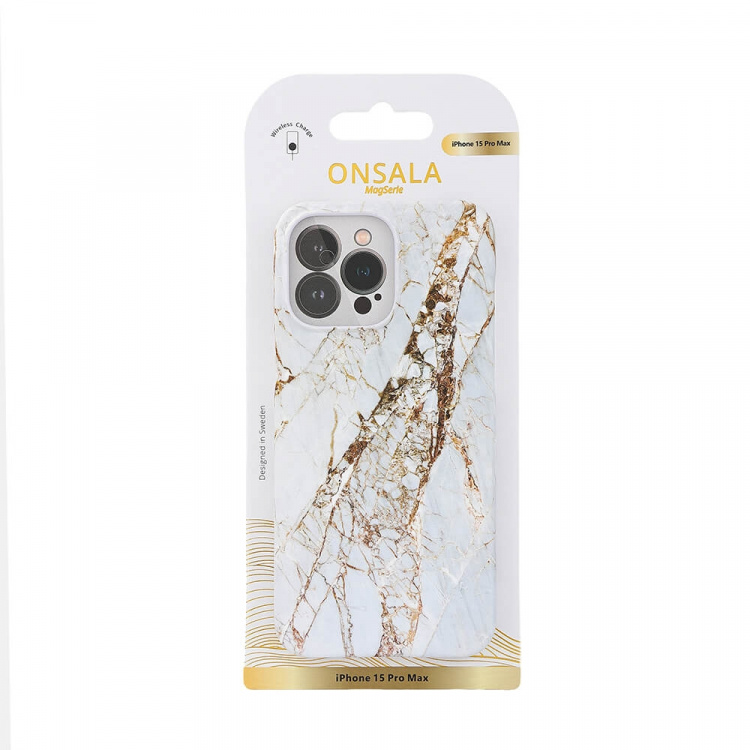 ONSALA Mobilskal MagSeries White Rhino Marble - iPhone 15 Pro Max ONSALA Mobilskal MagSeries White Rhino Marble - iPhone 15 Pro Max