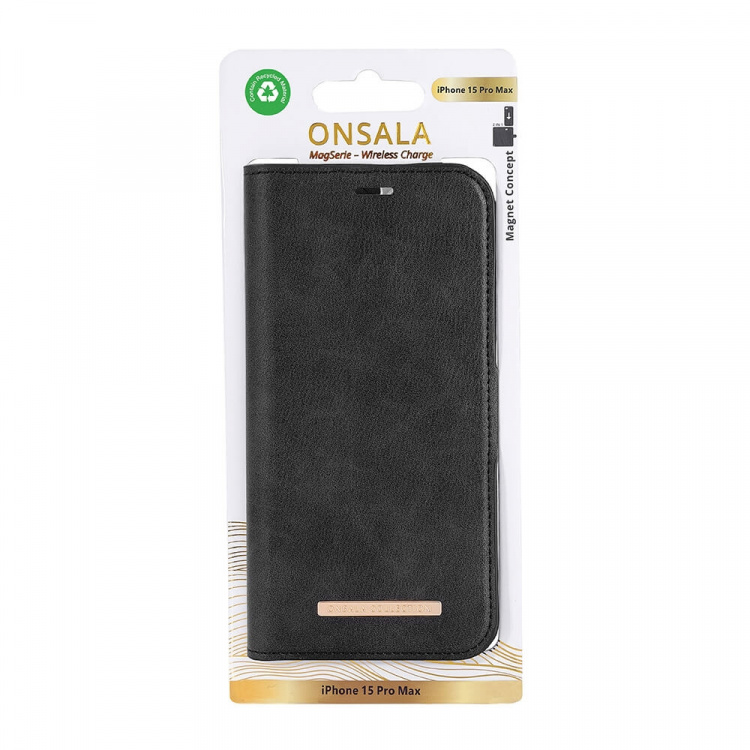 ONSALA Mobilfodral Eco 2 Kortfack MagSeries Svart - iPhone 15 Pro Max