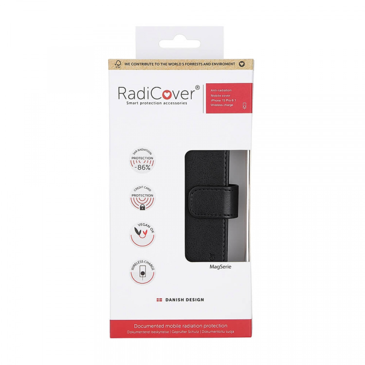 RADICOVER Mobilfodral Strålningsskydd PU MagS RFID Svart - iPhone 15 Pro