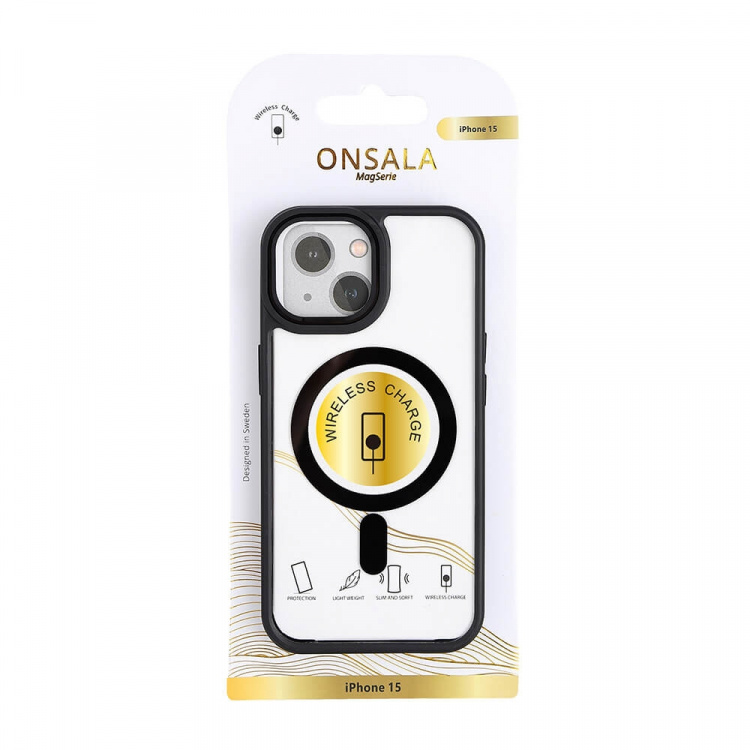 ONSALA Mobilskal Bumper MagSeries Black & Clear - iPhone 15 ONSALA Mobilskal Bumper MagSeries Black & Clear - iPhone 15