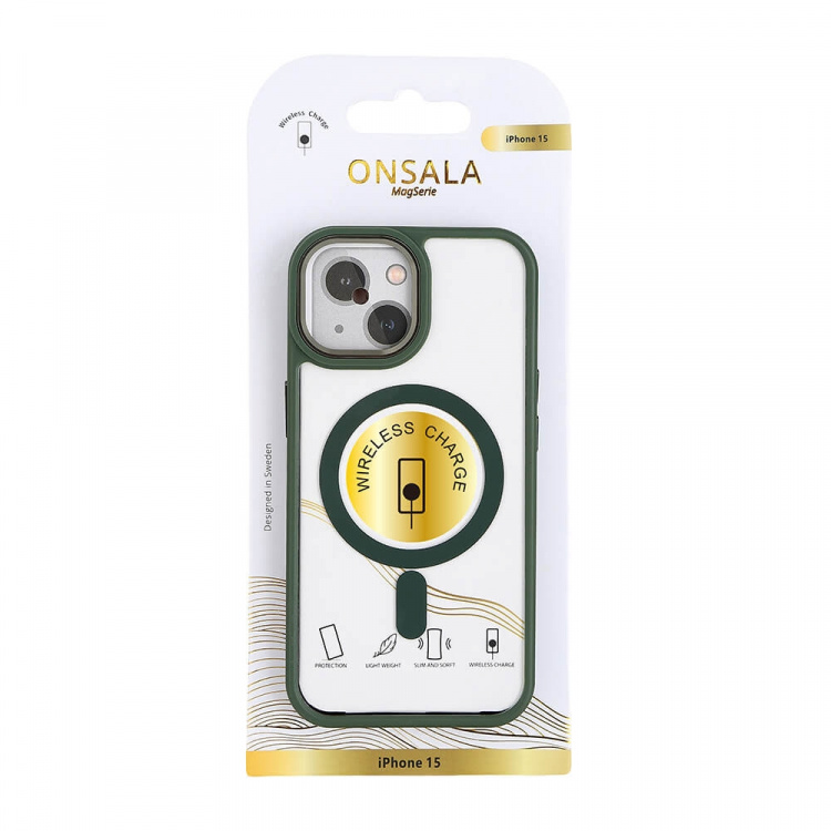 ONSALA Mobilskal Bumper MagSeries Green & Clear - iPhone 15