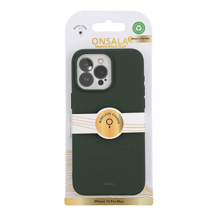 ONSALA Mobilskal med Silikonkänsla MagSeries Olive Green - iPhone 15 Pro Max