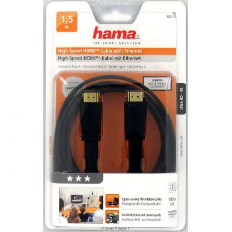 Hama Kabel HDMI Ethernet Plat Zwart 1,5m