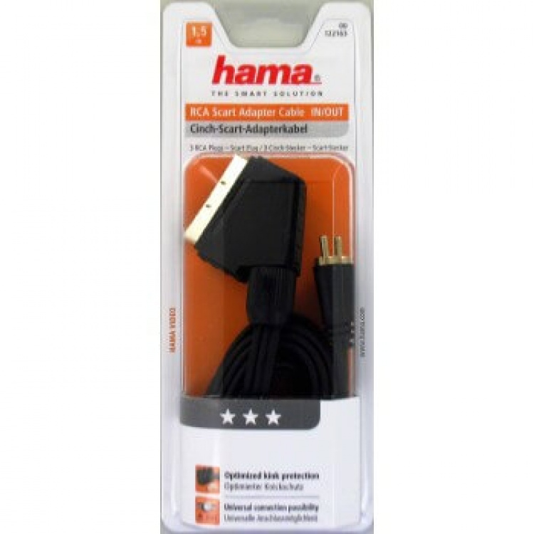 HAMA Kabel Video Scart-3xRCA Guld Svart 1.5m HAMA Kabel Video Scart-3xRCA Guld Svart 1.5m