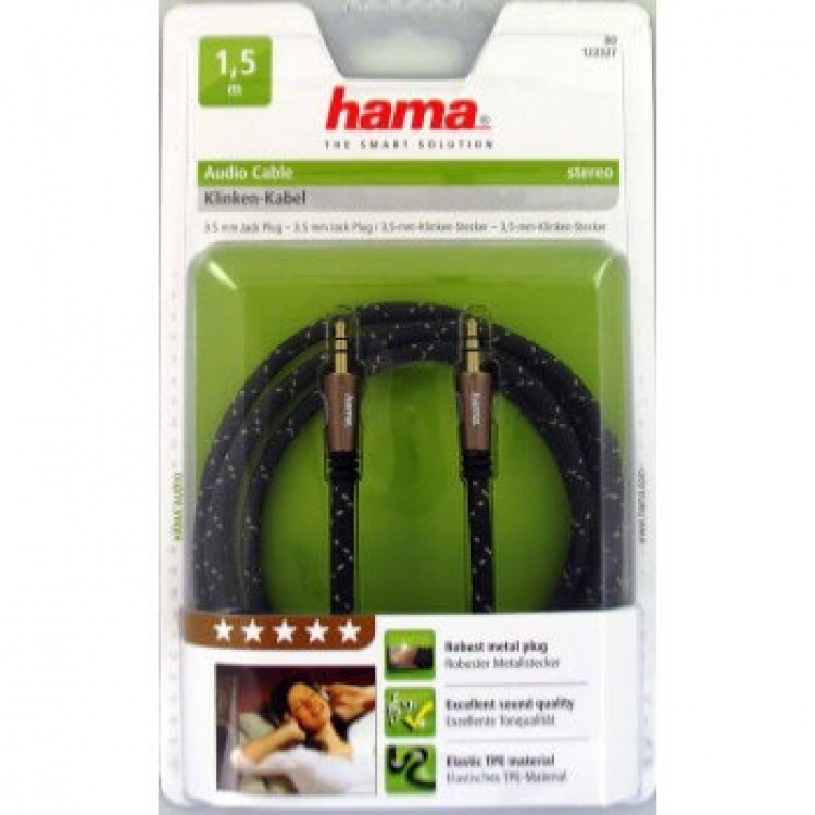HAMA Kabel Audio Pro 3.5mm-3.5mm Svart 1.5m HAMA Kabel Audio Pro 3.5mm-3.5mm Svart 1.5m