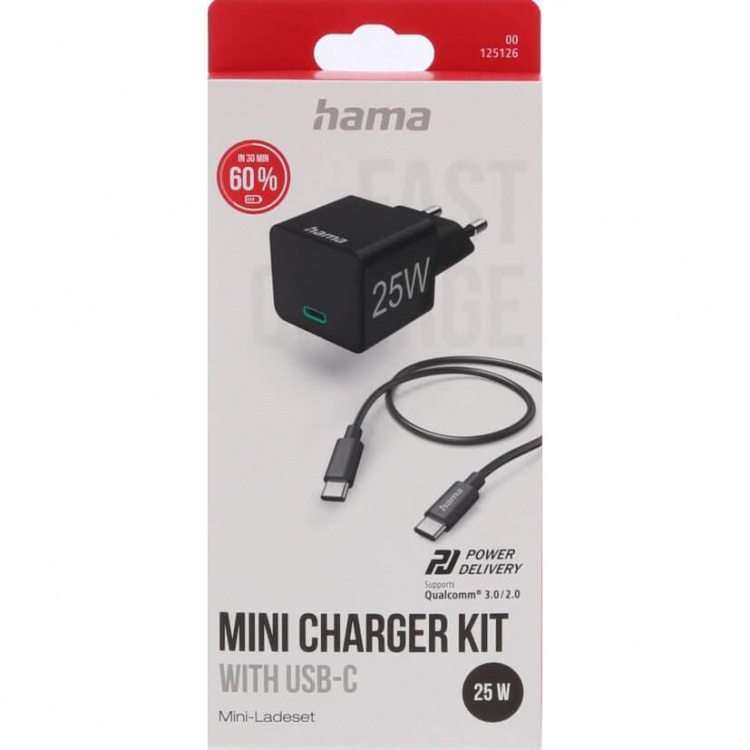 Hama Snabbladdare 1x USB-C med Kabel 25W PD 1,0m