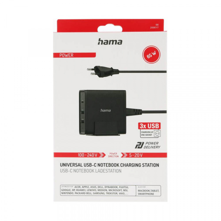 Hama Laddstation USB 3 Portar PD 5-20V/65W Hama Laddstation USB 3 Portar PD 5-20V/65W