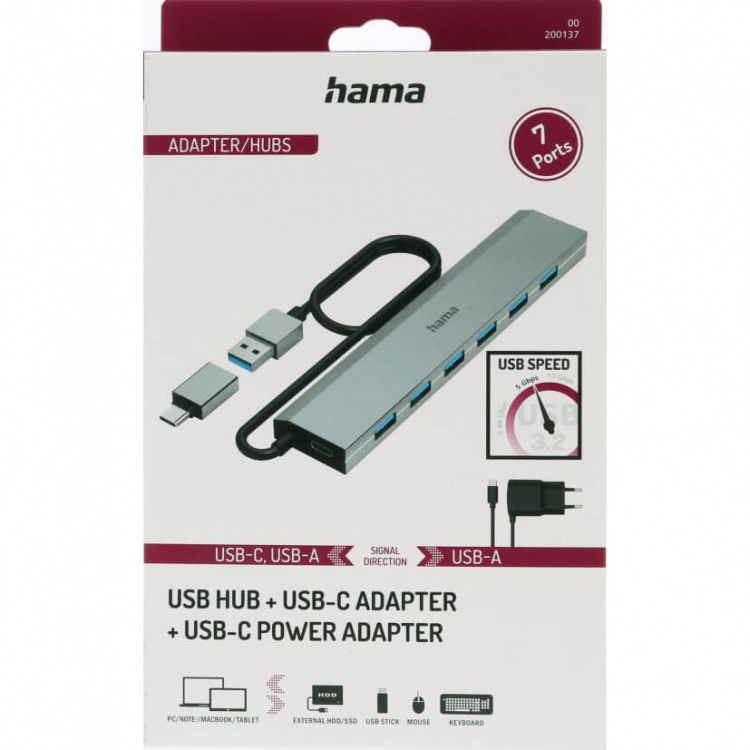 Hama USB Hub 7 portar inkl. Nätaggregat Hama USB Hub 7 portar inkl. Nätaggregat