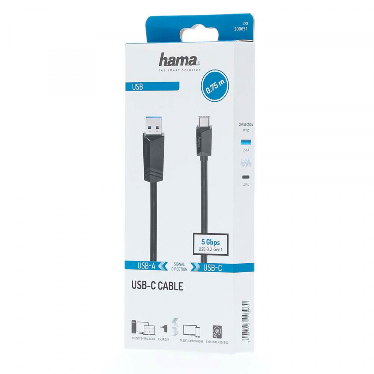 Hama Kabel USB-C - USB-A USB 3.2 5 Gbit/s 0.75m Svart Hama Kabel USB-C - USB-A USB 3.2 5 Gbit/s 0.75m Svart