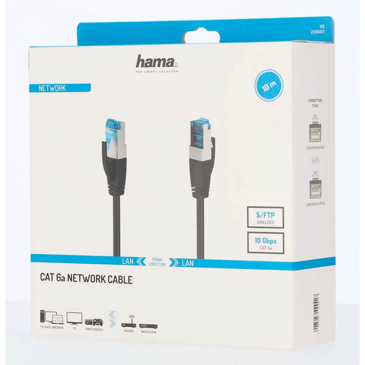 Hama Nätverkskabel CAT6a S/FTP 10.0m Svart