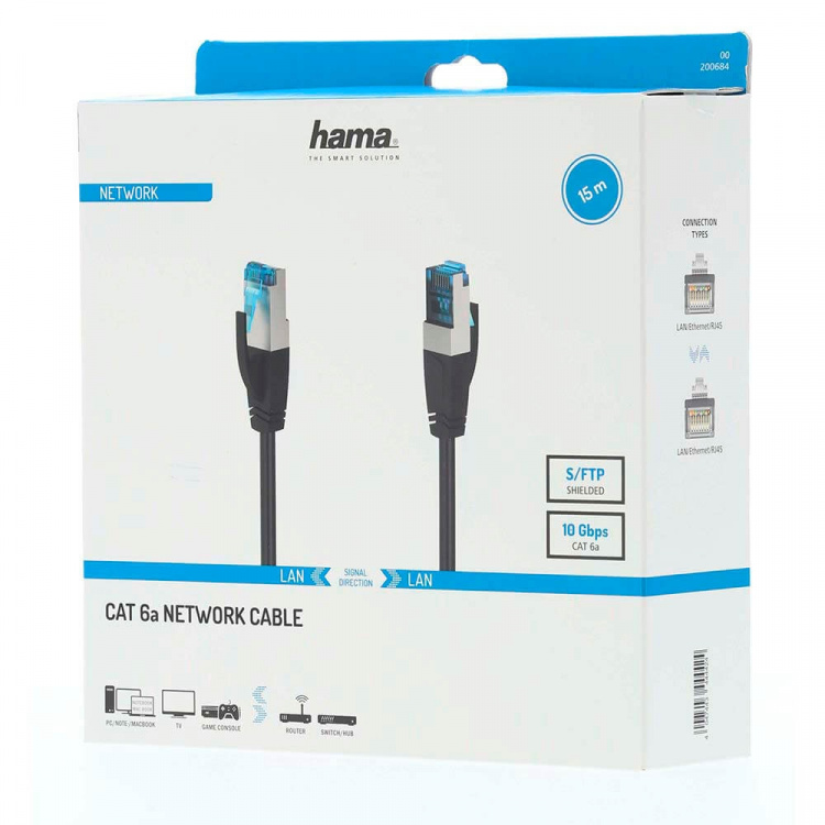 Hama Nätverkskabel CAT6a S/FTP 15.0m Svart