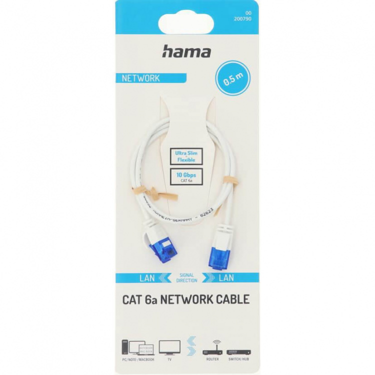 Hama Nätverkskabel CAT6a Slim U/UTP 0,50 m Vit Hama Nätverkskabel CAT6a Slim U/UTP 0,50 m Vit