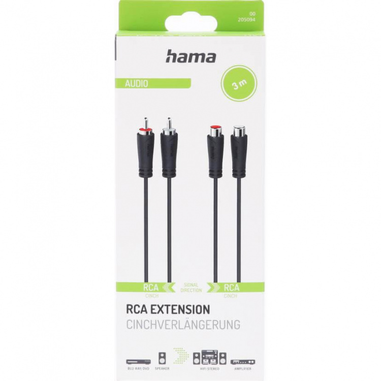 Hama Förlängningskabel Ljud 2 RCA-kontakter - 2 RCA-uttag 3,0m
