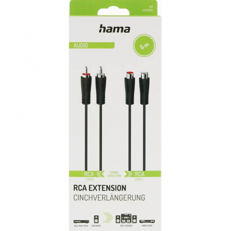 Hama Förlängningskabel Ljud 2 RCA-kontakter - 2 RCA-uttag 5,0m