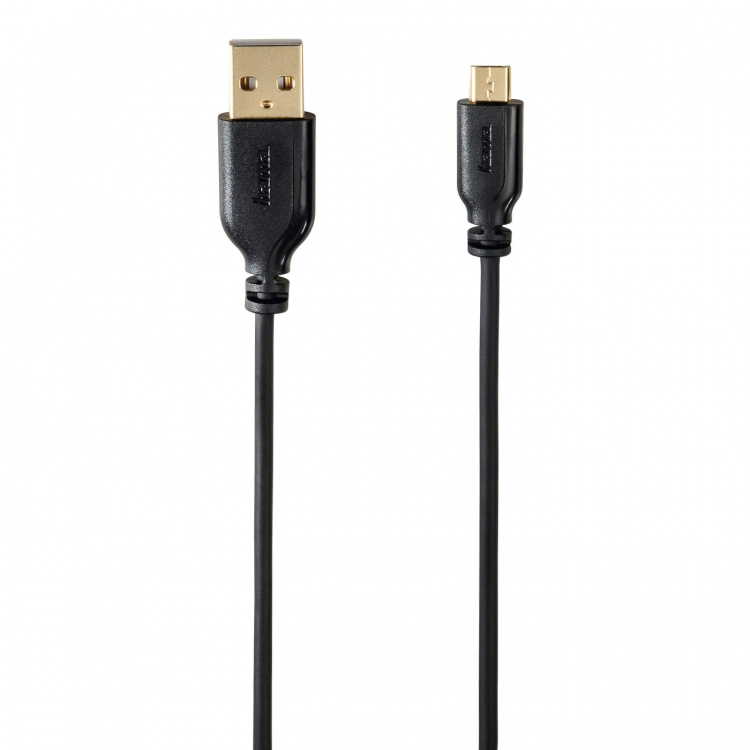 HAMA Kabel USB-USB-Micro B Guld Svart 0.75m