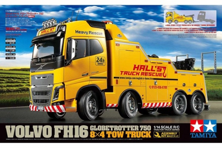 TAMIYA 1/14 Volvo FH16 8x4 Tow Truck Globetrotter 750