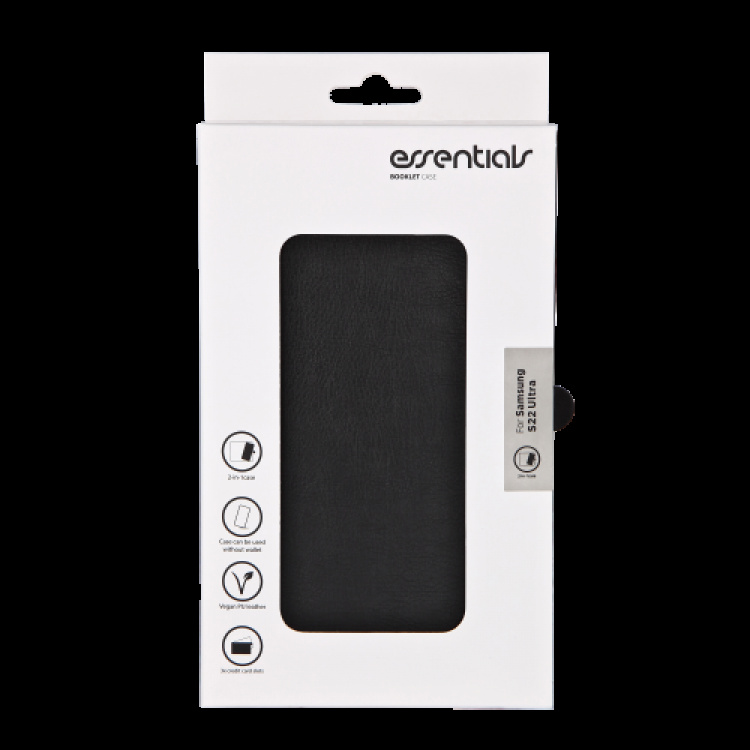 Essentials Samsung Galaxy S22 Ultra PU wand, detac, 3 kaart, Blk