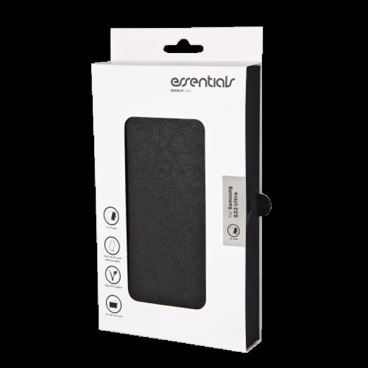 Essentials Samsung Galaxy S22 Ultra PU wand, detac, 3 kaart, Blk
