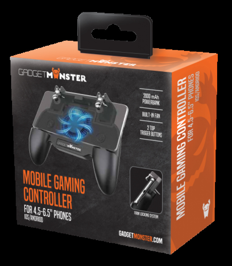 GADGETMONSTER Handheld Mobile Game Controller met 2000mAh Powerbank - Zwart GADGETMONSTER Handheld Mobile Game Controller met 2000mAh Powerbank - Zwart