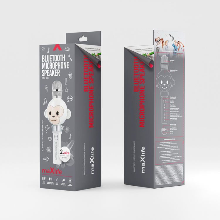 Maxlife Animal MX-100 - Bluetooth karaokemicrofoon met ingebouwde luidspreker, wit Maxlife Animal MX-100 - Bluetooth karaokemicrofoon met ingebouwde luidspreker, wit