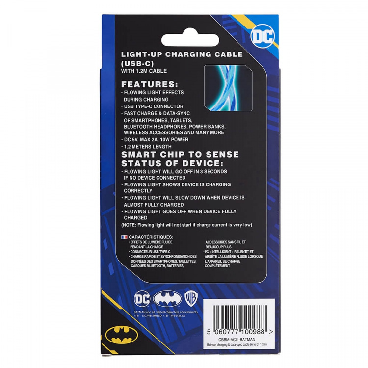 DC Comics Batman Light-Up USB-A to USB-C Cable DC Comics Batman Light-Up USB-A to USB-C Cable