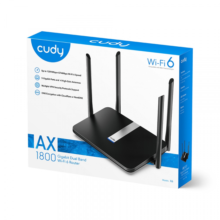 Cudy Wi-Fi Router X6 AX1800 Gigabit Wi-Fi 6 Mesh Cudy Wi-Fi Router X6 AX1800 Gigabit Wi-Fi 6 Mesh