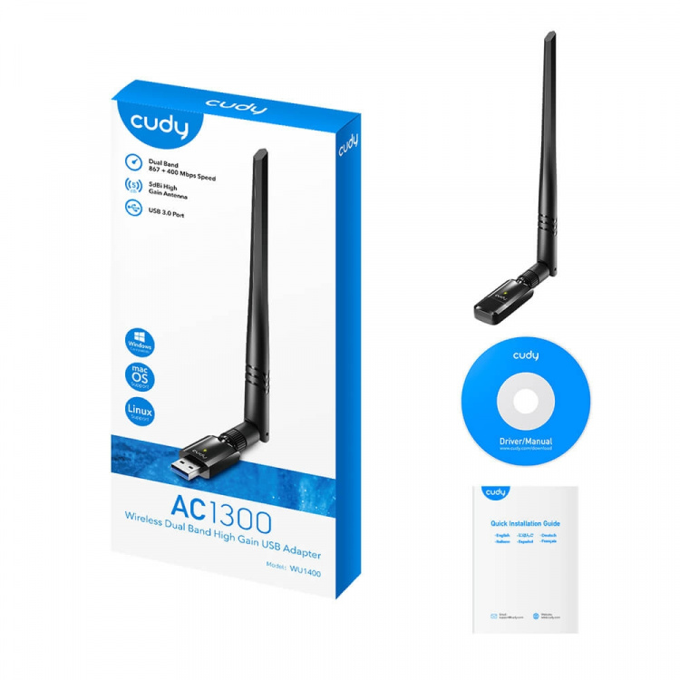 Cudy Adapter USB WU1400 AC1300 High Gain Cudy Adapter USB WU1400 AC1300 High Gain