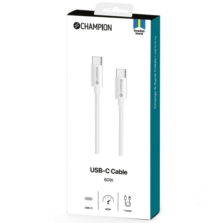 Champion USB-C Kabel 60W 1m Vit