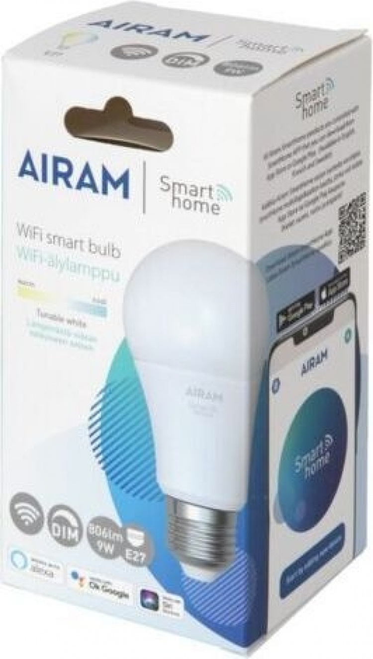 Airam SmartHome Lampa, E27, opal, 806 lm, Dimbar, Vit, WiFi