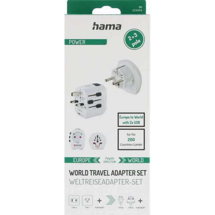 Hama Reseadapter Världen Pro Light USB 3-stift Hama Reseadapter Världen Pro Light USB 3-stift