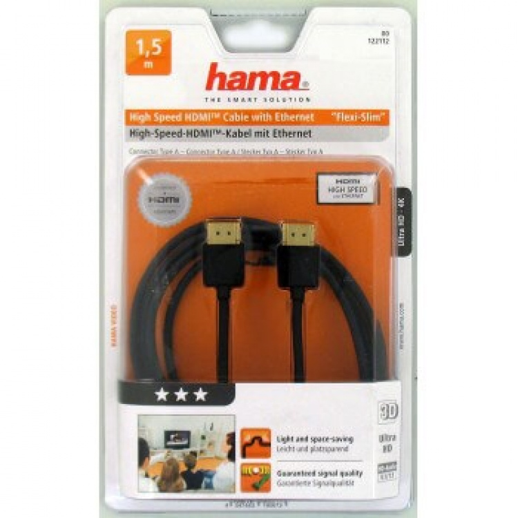 Hama Kabel HDMI Ethernet Flexislim Zwart 1,5m