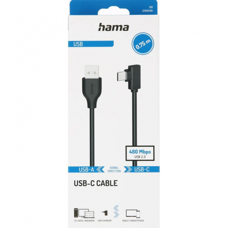 HAMA Cable USB-C to USB-A USB 2.0 480 Mbit/s Black 0.75m