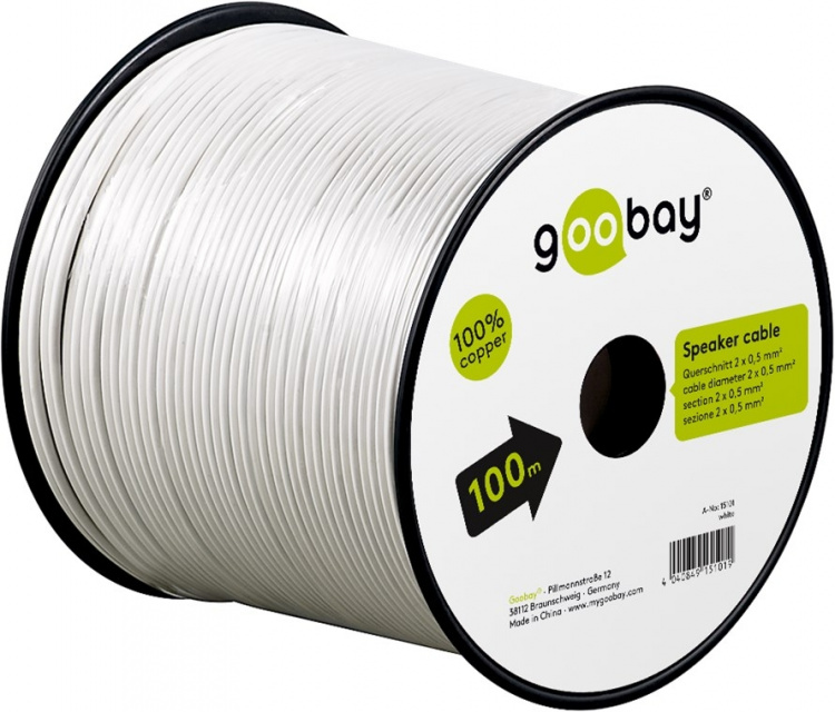 Goobay Luidsprekerkabel wit CU 100 m spoel, doorsnede 2 x 0,5 mm² Goobay Luidsprekerkabel wit CU 100 m spoel, doorsnede 2 x 0,5 mm²
