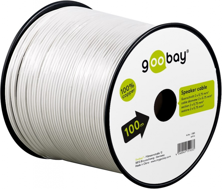 Goobay Luidsprekerkabel wit CU 100 m spoel, doorsnede 2 x 0,75 mm² Goobay Luidsprekerkabel wit CU 100 m spoel, doorsnede 2 x 0,75 mm²