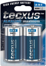 tecxus LR20/D (Mono) batterij, 2 stks. blister Alkali-mangaan batterij (alkaline), 1,5 V
