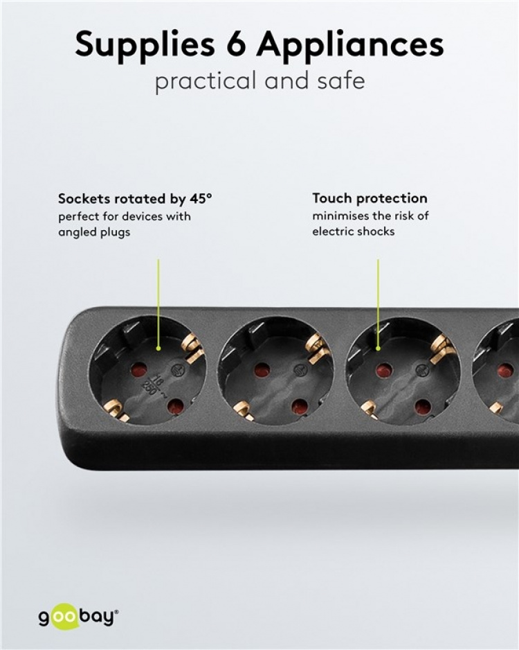 Goobay Stekkerdoos 6-voudig, 5 m, zwart 6x veiligheidscontactdoos