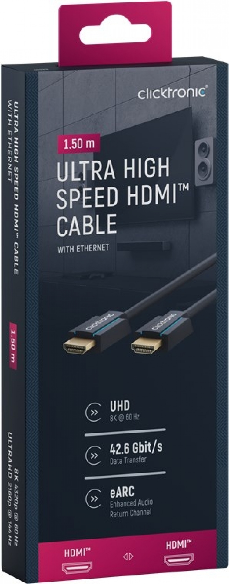 ClickTronic Ultra High Speed HDMI™-kabel Premium kabel | 1x HDMI™ stekker 1x HDMI™ stekker | 1,5 m | UHD 8K @ 60 Hz ClickTronic Ultra High Speed HDMI™-kabel Premium kabel | 1x HDMI™ stekker 1x HDMI™ stekker | 1,5 m | UHD 8K @ 60 Hz
