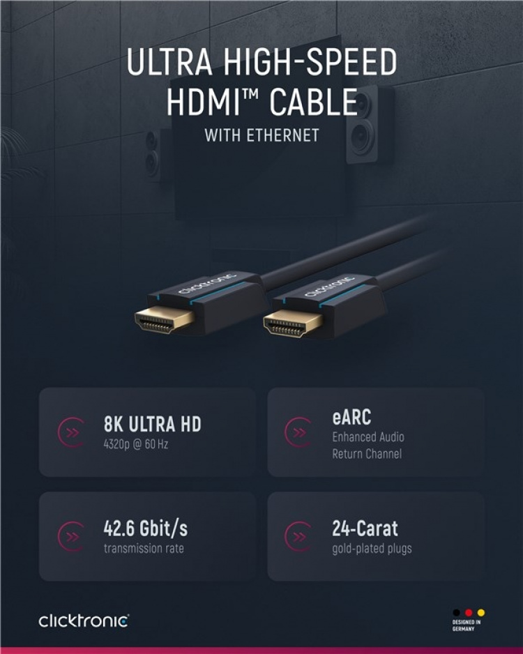 ClickTronic Ultra High Speed HDMI™-kabel Premium kabel | 1x HDMI™ stekker 1x HDMI™ stekker | 1,5 m | UHD 8K @ 60 Hz ClickTronic Ultra High Speed HDMI™-kabel Premium kabel | 1x HDMI™ stekker 1x HDMI™ stekker | 1,5 m | UHD 8K @ 60 Hz