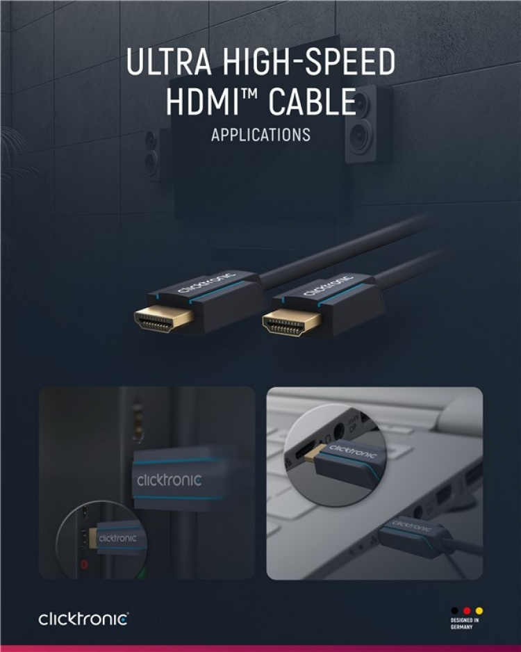 ClickTronic Ultra High Speed HDMI™-kabel Premium kabel | 1x HDMI™ stekker 1x HDMI™ stekker | 1,5 m | UHD 8K @ 60 Hz ClickTronic Ultra High Speed HDMI™-kabel Premium kabel | 1x HDMI™ stekker 1x HDMI™ stekker | 1,5 m | UHD 8K @ 60 Hz