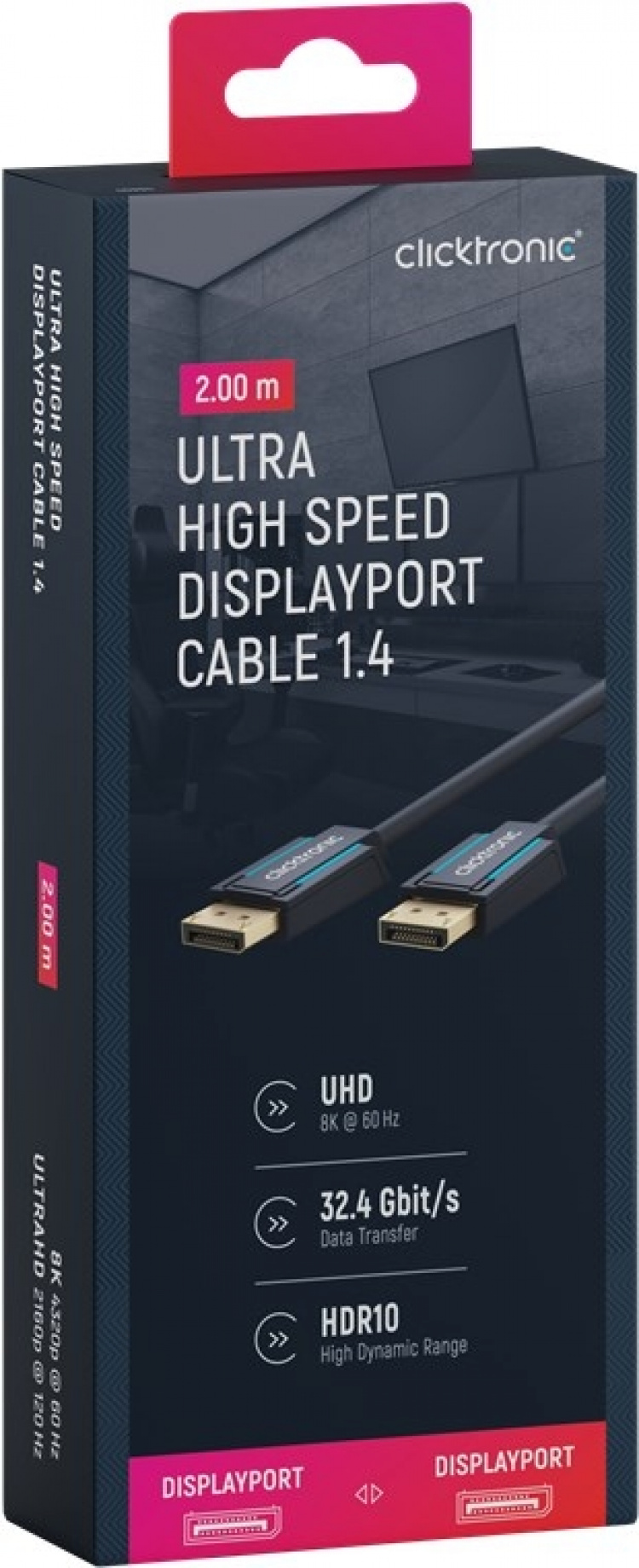 ClickTronic DisplayPort™-kabel Premium kabel | 1x DisplayPort™ stekker 1x DisplayPort™ stekker | 2,0 m | UHD 8K @ 60 Hz ClickTronic DisplayPort™-kabel Premium kabel | 1x DisplayPort™ stekker 1x DisplayPort™ stekker | 2,0 m | UHD 8K @ 60 Hz