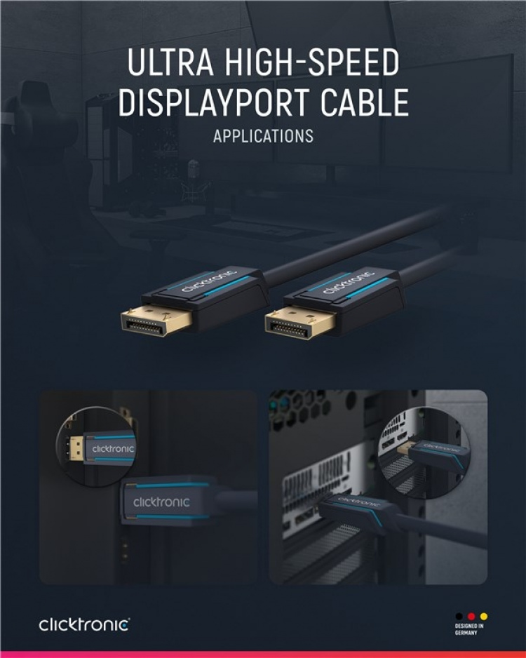 ClickTronic DisplayPort™-kabel Premium kabel | 1x DisplayPort™ stekker 1x DisplayPort™ stekker | 2,0 m | UHD 8K @ 60 Hz ClickTronic DisplayPort™-kabel Premium kabel | 1x DisplayPort™ stekker 1x DisplayPort™ stekker | 2,0 m | UHD 8K @ 60 Hz
